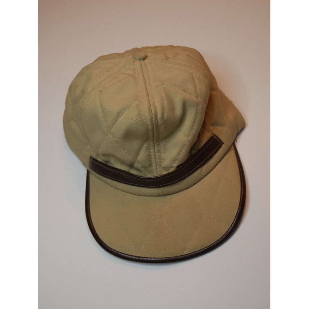 Vintage Quilted Baseball Hat Hunter Leather‎ Accents Rare Made In USA Large